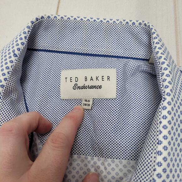 Ted Baker blue white allover print long sleeve button down shirt - Picture 4 of 7